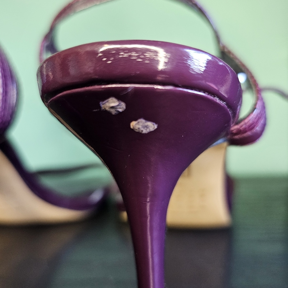WHBM Plum Purple Sandal Texture Strappy Heels Women's Size 7.5 - Picture 12 of 14